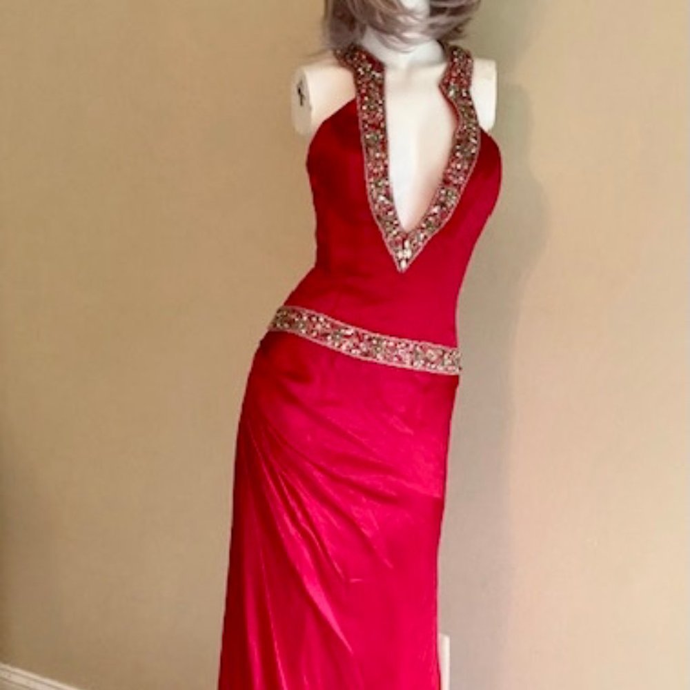 Bombshell Lipstick Red Satin Gown NWT